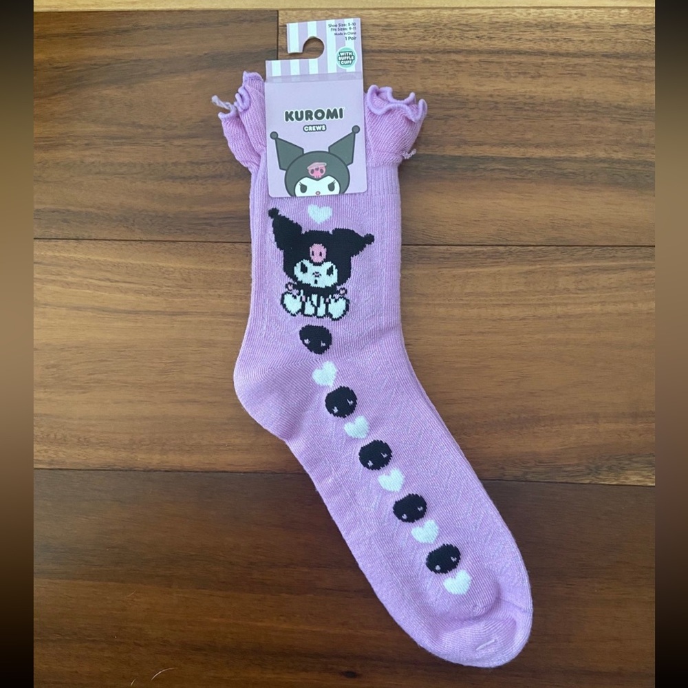 Sanrio Hello Kitty Kuromi Crew Socks New NIP 2023 One Size Adult Purple Ruffled - Picture 1 of 6